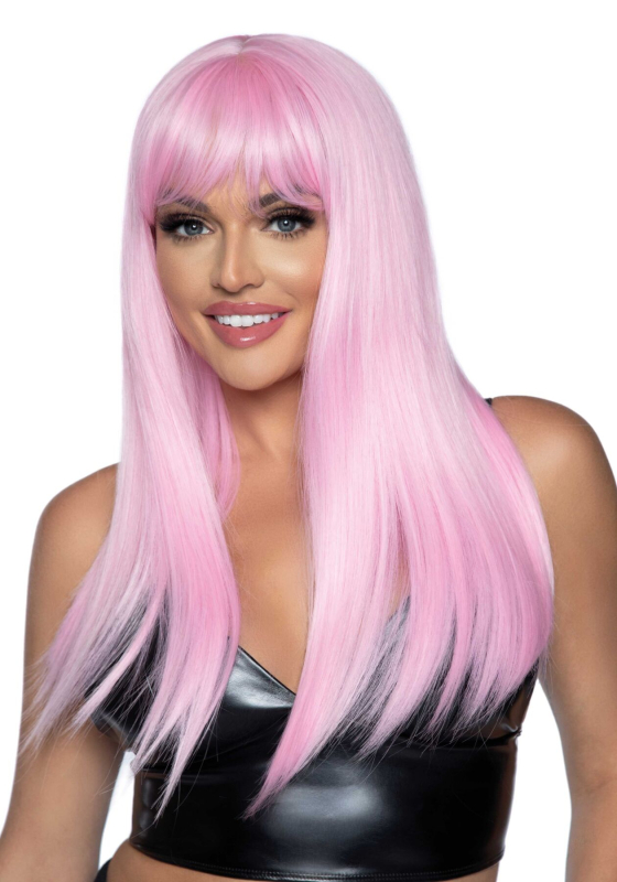 Довга рожева перука Leg Avenue Long straight bang wig Pink, гладенька, 61 см - фото