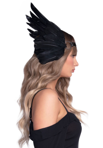 Пов’язка на голову з крилами Leg Avenue Feather headband Black, пір’я та натуральна шкіра - фото №3