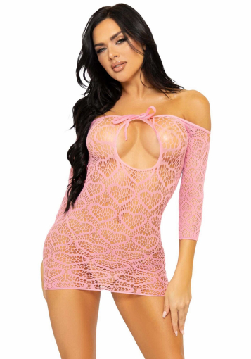 Сукня-сітка з сердечками Leg Avenue Heart net mini dress Pink, зав’язки, відкриті плечі, one size - фото №4