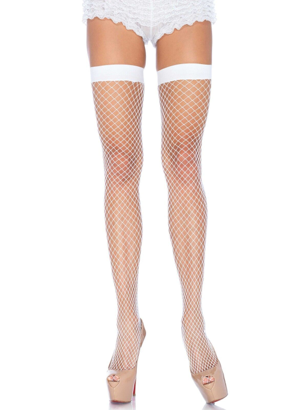 Панчохи-сітка Leg Avenue Fishnet Thigh Highs One size, White, дрібна сітка - фото