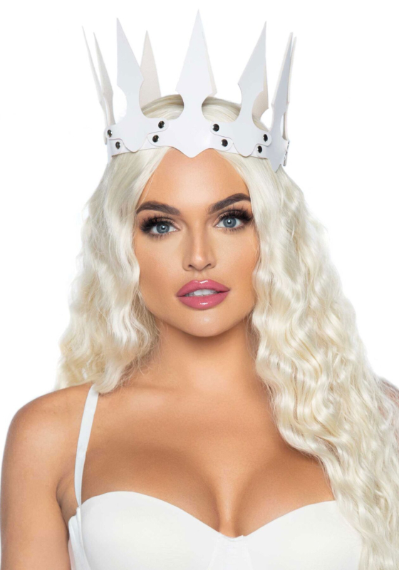 Корона злої королеви Leg Avenue Faux leather spiked crown White, штучна шкіра, заклепки - фото