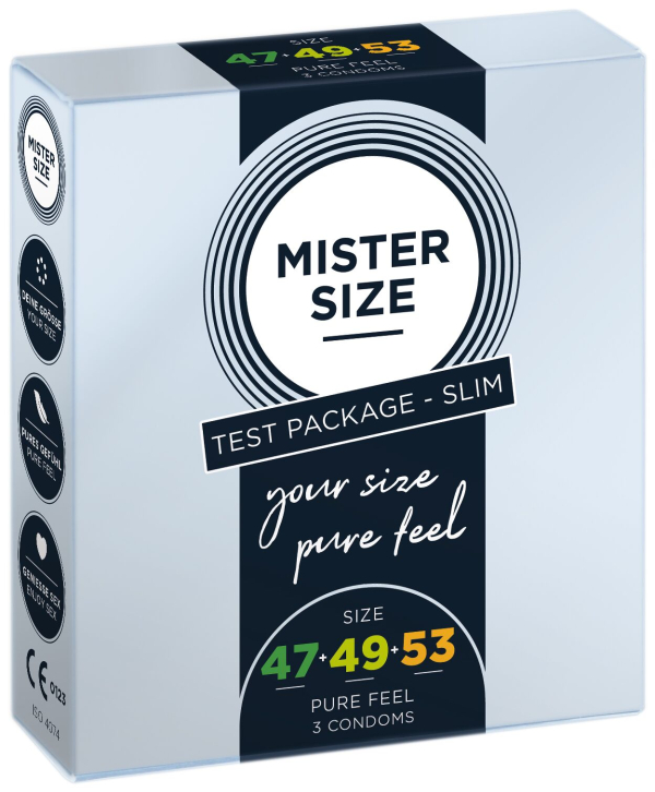 Набір презервативів Mister Size - pure feel - 47–49–53 (3 condoms), 3 розміри, товщина 0,05 мм - фото