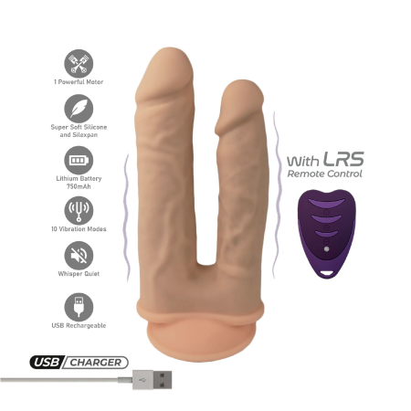 Подвійний фалоімітатор з вібрацією SilexD Double Gusto Vibro Flesh (Model 1 size 8" & 7") + LRS, діаметр 4,5 см та 3,7 см - фото №4