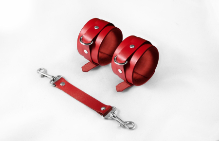 Наручники Feral Feelings - Hand Restraints, натуральна шкіра, червоні - фото