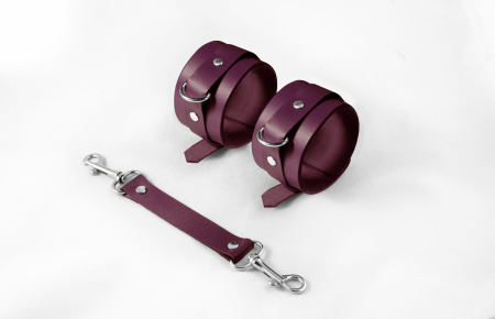 Наручники Feral Feelings - Hand Restraints, натуральна шкіра, бургунді - фото