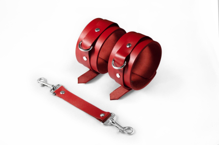 Поножі Feral Feelings – Ankle Restraints, натуральна шкіра, red 