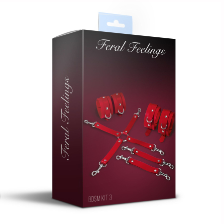 Набір для БДСМ 3 в 1 Feral Feelings BDSM Kit 3 Red, наручники, поножі, хрестовина - фото №2