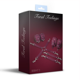 Набір для БДСМ 3 в 1 Feral Feelings BDSM Kit 3 Burgundy, burgundy, наручники, поножі, хрестовина - - фото №2