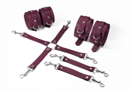 Набір для БДСМ 3 в 1 Feral Feelings BDSM Kit 3 Burgundy, burgundy, наручники, поножі, хрестовина - фото