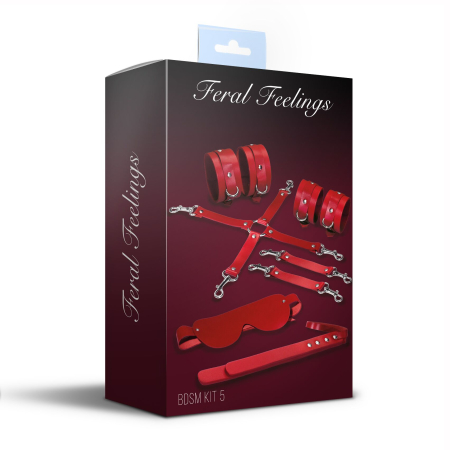 Набір Feral Feelings BDSM Kit 5 Red, наручники, поножі, хрестовина, маска, падл №2