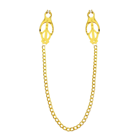 Затискачі для сосків з ланцюжком Feral Feelings – Clover nipple clamps, золото/білий 