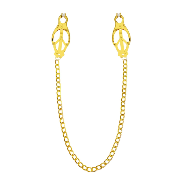 Затискачі для сосків з ланцюжком Feral Feelings – Clover nipple clamps, золото/білий 