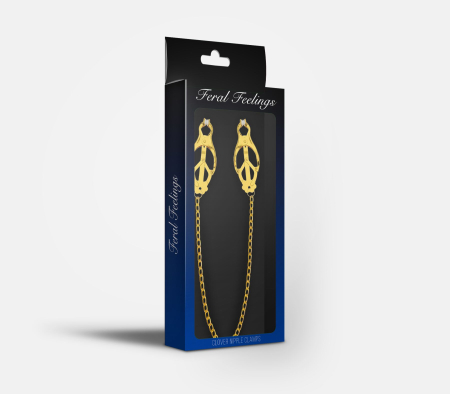 Затискачі для сосків з ланцюжком Feral Feelings – Clover nipple clamps, золото/білий №2