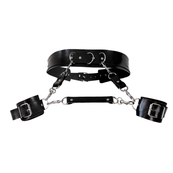 Шкіряний пояс з наручниками Art of Sex – Kasta XS-M, чорний - фото