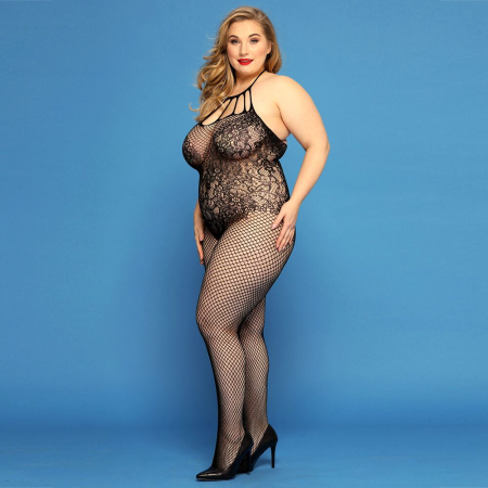 Сітчастий бодістокінг JSY «Відверта Мадлен» Plus Size, Black, імітація боді, мереживо, доступ - фото №3