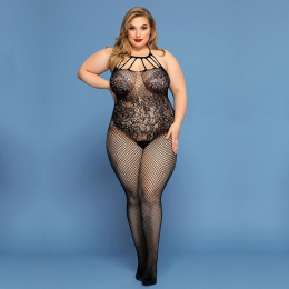 Сітчастий бодістокінг JSY «Відверта Мадлен» Plus Size, Black, імітація боді, мереживо, доступ - - фото №5