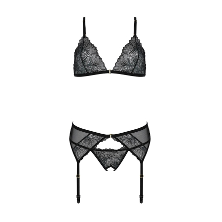 Комплект з відкритим доступом Passion DELIENA SET L/XL black, ліф, стрінги, пояс для панчіх - фото №4