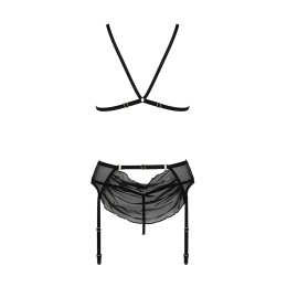 Комплект з відкритим доступом Passion DELIENA SET XXL/XXXL black, ліф, стрінги, пояс для панчіх - - фото №5