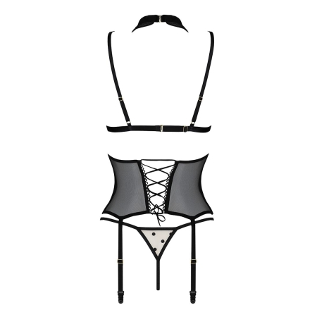 Корсет з відкритими грудьми Passion DOMINICA CORSET L/XL beige, пажі для панчіх, стрінги - фото №4