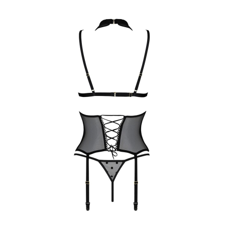 Корсет з відкритими грудьми Passion DOMINICA CORSET XXL/XXXL black, пажі для панчіх, стрінги - фото №4