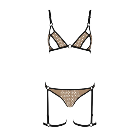 Еротичний комплект спідньої білизни Passion GABI SET S/M beige, трусики з гартерами - фото №3