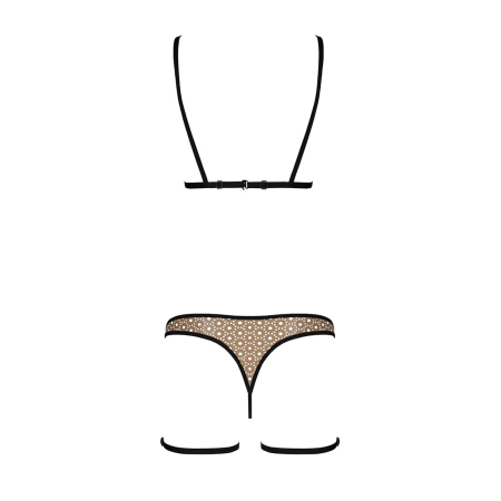 Еротичний комплект спідньої білизни Passion GABI SET S/M beige, трусики з гартерами - фото №4