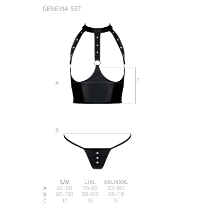 Комплект білизни з відкритими грудьми Passion GENEVIA SET WITH OPEN BRA S/M black, корсет, стрінги - фото №5