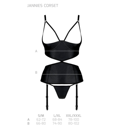Корсет з відкритими грудьми Passion JANNIES CORSET L/XL black, стрінги в наборі - фото №5