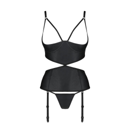 Корсет з відкритими грудьми Passion JANNIES CORSET XXL/XXXL black, стрінги в наборі - - фото №3