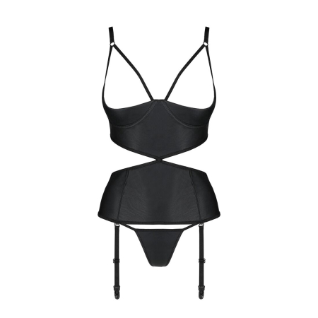 Корсет з відкритими грудьми Passion JANNIES CORSET XXL/XXXL black, стрінги в наборі - фото №3