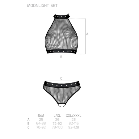 Білизна з відкритим доступом Passion MOONLIGHT SET XXL/XXXL black, топ, стрінги - фото №5