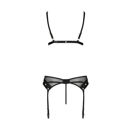 Комплект білизни Passion NESSY SET XXL/XXXL black, бюстгальтер, пояс для панчіх, стрінги - фото №4