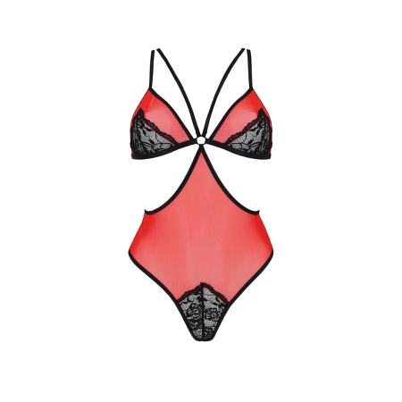 Напівпрозоре боді з мереживом Passion PEONIA BODY L/XL red - фото №3