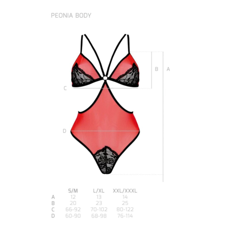 Напівпрозоре боді з мереживом Passion PEONIA BODY XXL/XXXL red - фото №5