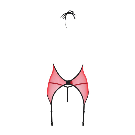 Корсет з пажами для панчіх Passion PEONIA CORSET L/XL red, стрінги - фото №5