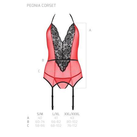 Корсет з пажами для панчіх Passion PEONIA CORSET S/M red, стрінги - фото №6