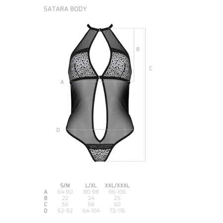 Сітчасте боді з мереживом на грудях Passion SATARA BODY S/M black №5
