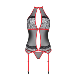 Корсет з пажами Passion SATARA CORSET XXL/XXXL red, стрінги, мереживо, застібки спереду та ззаду - - фото №3