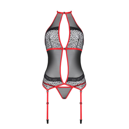 Корсет з пажами Passion SATARA CORSET XXL/XXXL red, стрінги, мереживо, застібки спереду та ззаду - фото №3