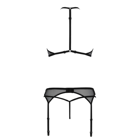 Комплект білизни Passion SATARA SET XXL/XXXL black, топ, пояс для панчіх, стрінги - фото №4