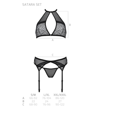 Комплект білизни Passion SATARA SET XXL/XXXL black, топ, пояс для панчіх, стрінги - фото №5