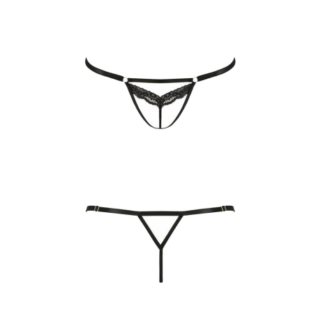 Відверті трусики-стрепи з мереживом Passion Exclusive SOLON THONG XXL/XXXL, black - фото №3