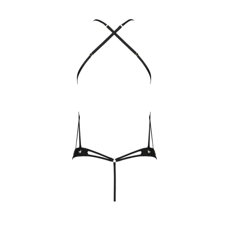 Боді з відкритим доступом Passion TASMINA BODY XXL/XXXL, black, екошкіра, шнурівки, ажурні мережива - фото №4