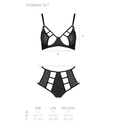 Комплект білизни Passion TASMINA SET S/M black, ліф, високі трусики з корсетом ззаду №5