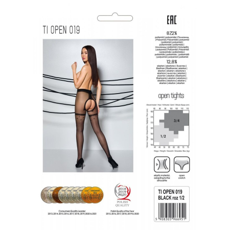 Колготки з відкритим доступом, імітація панчіх Passion TIOPEN 019 black 3/4 (20 den) - фото №6