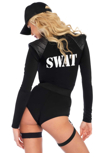 Костюм еротичних спецсил Leg Avenue SWAT Team Babe M, боді, пояс, підв’язки, іграшкова рація, кепка - фото №2