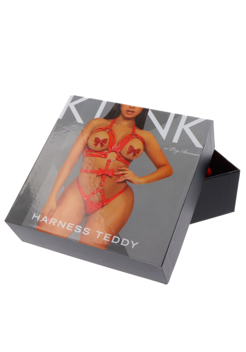 Портупея-тедді з ременів Leg Avenue Studded O-ring harness teddy S Red, екошкіра - фото №6