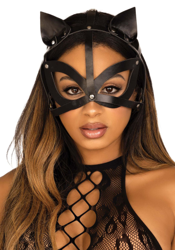 Маска кішки з екошкіри Leg Avenue Vegan leather studded cat mask Black 