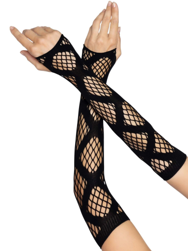 Довгі мітенки Leg Avenue Faux wrap net arm warmers One size Black, велика сітка - фото