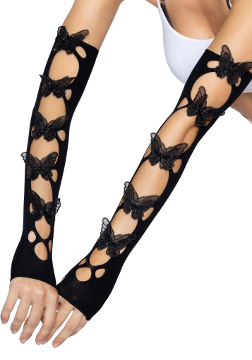 Мітенки Leg Avenue Butterfly applique arm warmers Black, метелики - фото №2